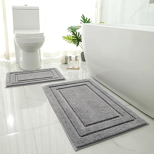 HOMEIDEAS Bathroom Rugs 2-Piece Set, Non-Slip Absorbent Microfiber Bath Mat