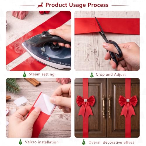 PUFFLD 8 Pcs Red Christmas Cabinet Ribbon Bows 77.9in - Satin