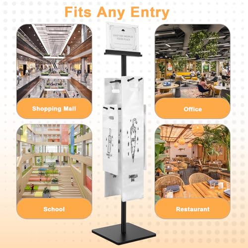 Wet Umbrella Bag Dispenser Stand with 400 Disposable Bags & Sign Holder