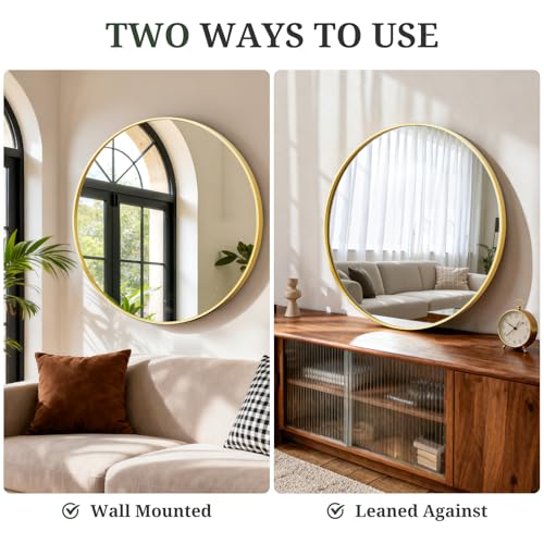 SageNest 30 Inch Gold Round Wall Mirror with Metal Frame - Modern Vanity, Entryway & Bathroom Decor
