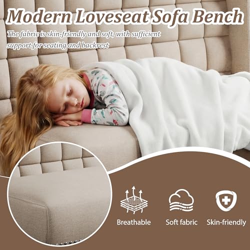 Modern Upholstered Loveseat Bench with Tufted Back and Tapered Wood Legs