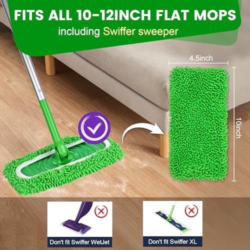 Reusable Microfiber Mop Pads - 6 Pack Wet & Dry Refills for 10-12 Inch Mops