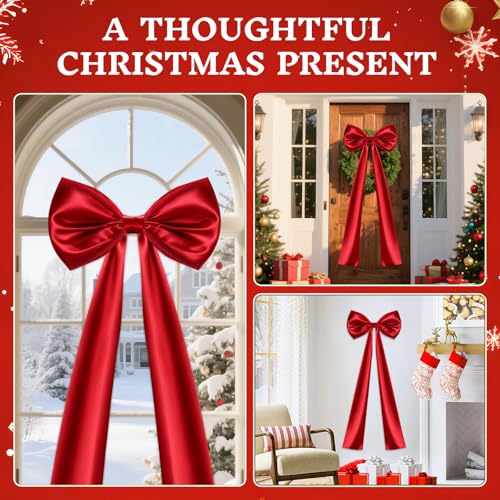 47 Inch Red Christmas Tree Topper Bow Satin Ribbon - Giant Christmas Decor for Tree, Wreaths, Weddings