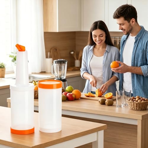 6 Pack Plastic Juice Dispenser Bottles with Stainless Steel Pourers, 34 OZ Bar & Home Kitchen Liquor & Juice Storage