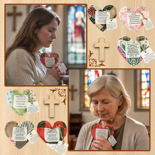 Mini Heart Pocket Prayer Quilts with Cross - Set of 12