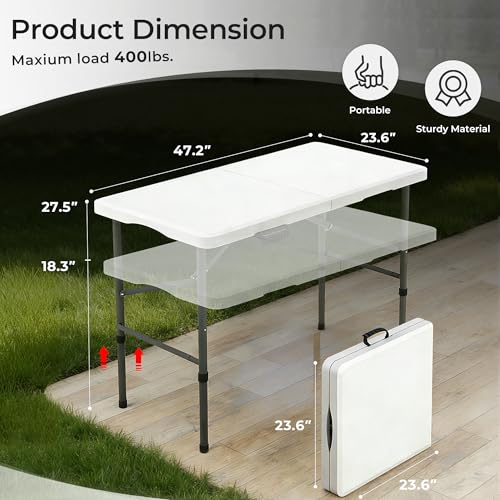 4ft Heavy Duty Folding Table, Portable Indoor & Outdoor Utility Table
