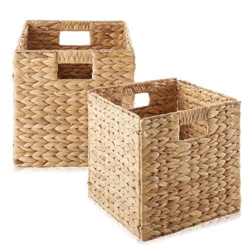Casafield Water Hyacinth Storage Baskets - 10.5" Set of 2 Collapsible Cube Bins