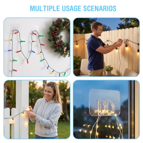 50-Piece Heavy Duty Adhesive Outdoor String Light Hooks, UV-Resistant Clips