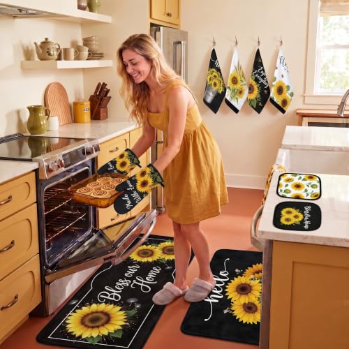 10-Piece Sunflower Kitchen Decor Set: Rugs, Oven Mitts, Towels & Holders