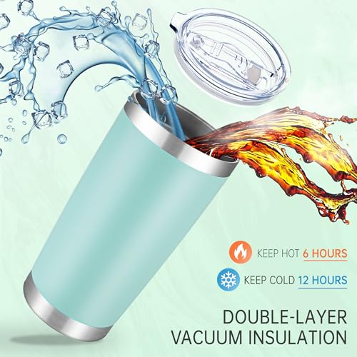 20 oz Stainless Steel Tumblers Set of 12 with Lids - Turquoise, Double Wall, BPA-free