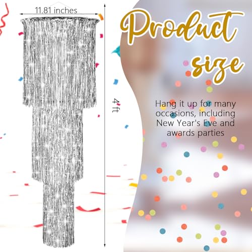 6-Pack 3-Tier Silver Metallic Tinsel Chandelier Hanging Decor, 4 Ft