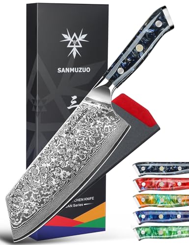 Nakiri Knife - 7.5 inch Xuan VG10 Damascus, Starry Black Resin Handle - SANMUZUO