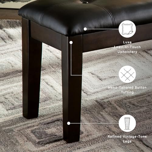 Tufted Faux Leather Dining Bench - 2-Person Backless Seat, Dark Brown