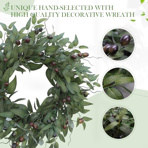 20-Inch Artificial Olive Wreath for Front Door, Realistic Leaf & Berry Decor