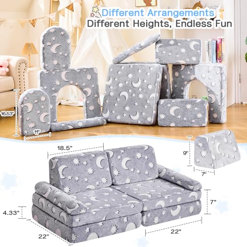 10-Piece Glow-in-the-Dark Modular Kids Play Couch for Toddlers