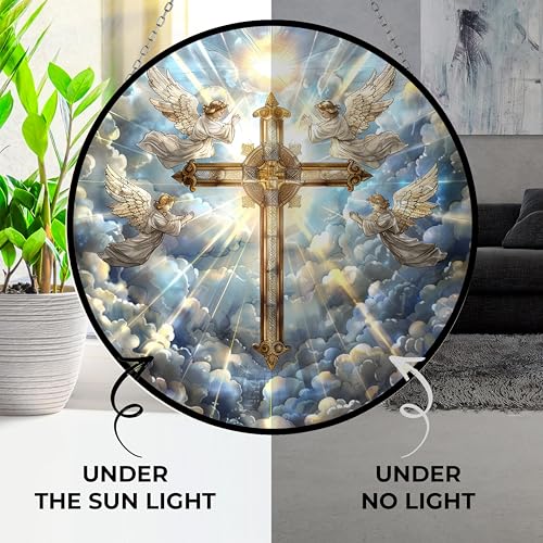 Handcrafted Jesus Cross Stained Glass Suncatcher - 12”x12”