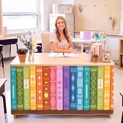 6ft Bookshelf Print Table Skirt for Classroom Teacher Desk Decor