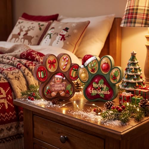 Memorywuu 2 Pcs Christmas Dog Paw Table Decorations Gingerbread Man Holly