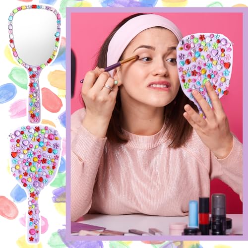 24 Pcs DIY Hand Mirror Craft Kit for Kids with Diamond Stickers