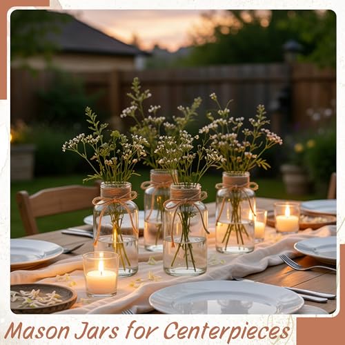 12-Pack Clear Glass Mason Jar Vases for Table Centerpieces & Wedding Decor