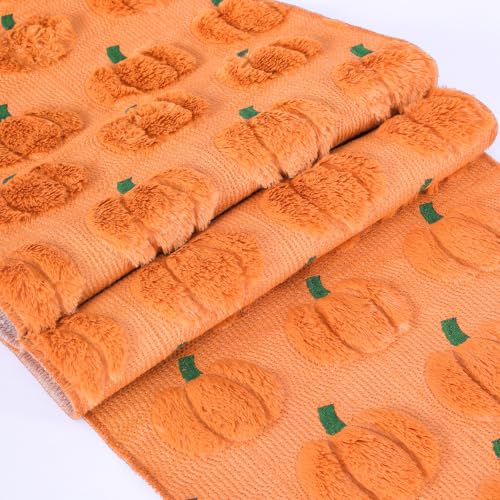 LuoluoHouse Fall Table Runner with 3D Faux Pumpkin Design, Caramel, 13x48 Inch