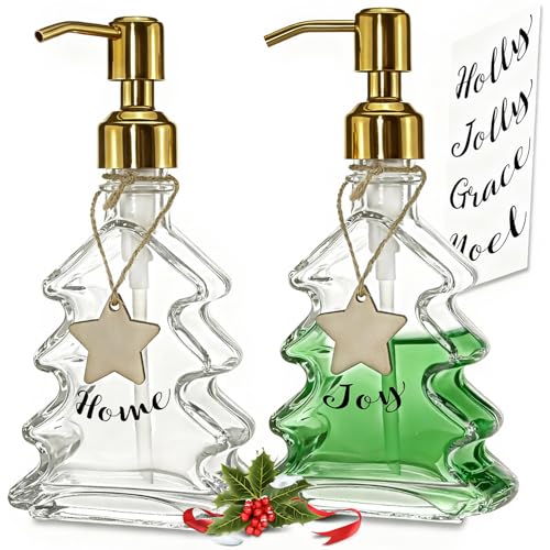JASAI 2-Pack Christmas Tree Soap Dispensers with Golden Stainless Steel Pumps – Hand, Lotion, or Body Wash