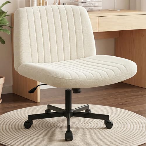 Orange Factory Criss Cross Chair, Wide Fabric Vanity Desk Seat, Beige
