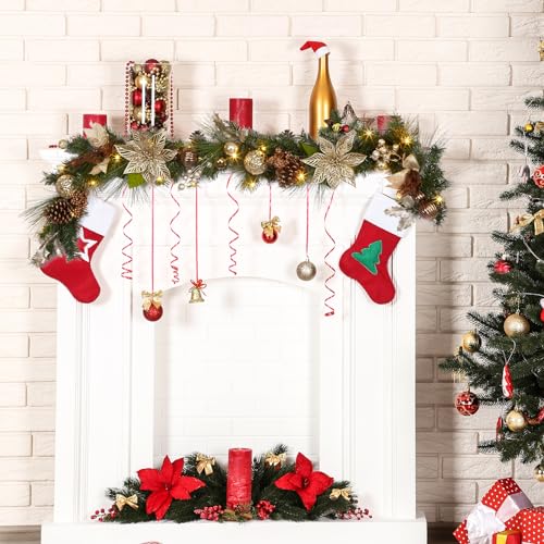 6 ft Gold & Brown Christmas Garland with Lights - Battery Operated, Indoor/Outdoor