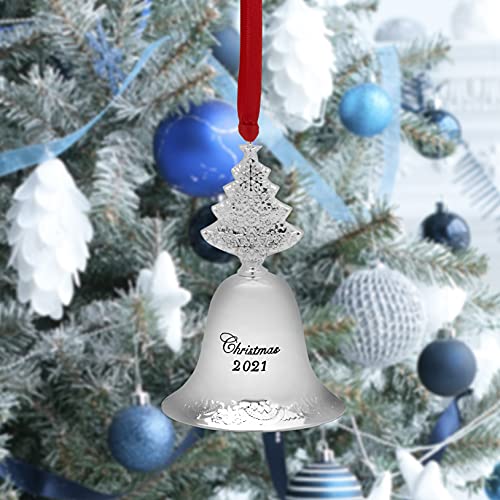 2021 Silver Plated Christmas Bell Ornament with Tree Finial 27th Edition