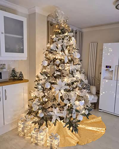Gold Sequin Christmas Tree Skirt - 36 Inch Sparkly Tree Base Cover