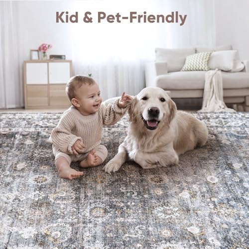 Washable Vintage Hallway Runner Rug 2'6"x8' Non-Slip Faux Wool Area Rug