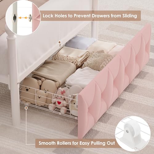 Twin Canopy Bed Frame with LED Lights, Storage Headboard & Charging Station