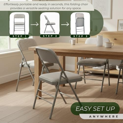 2-Pack Steel Frame Folding Chairs with Foam Padded Fabric Seats