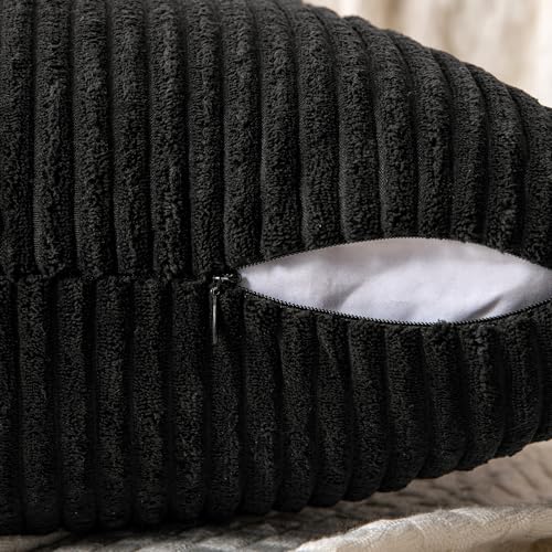 Black Corduroy Throw Pillow Covers 18x18 Inch, Set of 2 Patchwork Cushion Cases