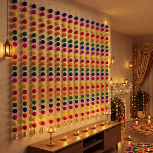 Bright Marigold Garland with Bells - 4ft Diwali & Festive Decor, 12 Pcs