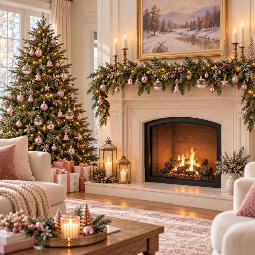 111 Pcs Pink & Clear Christmas Ornaments Set - Shatterproof Holiday Decor