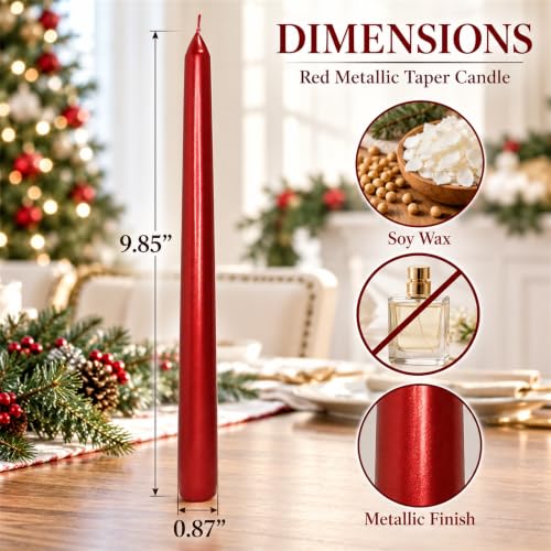 Red Metallic Taper Candle 10 Inch Unscented – Set of 4 by XINAOBAOLUO, Gold/Red