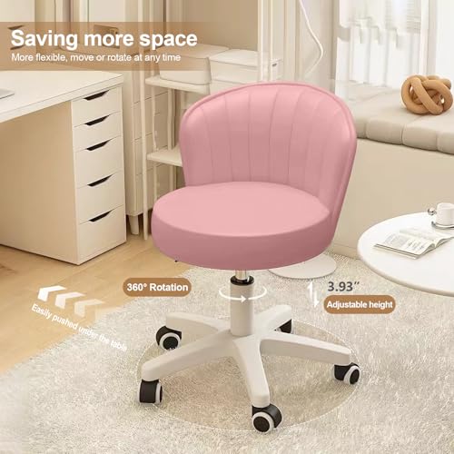 Small Rolling Vanity Chair, Armless Swivel Desk Chair with PU Leather Seat