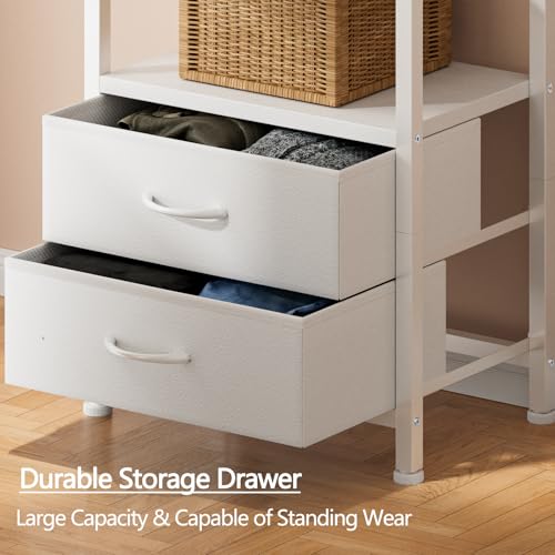5-Tier Corner Bookshelf with 2 Storage Drawers, White Tall Narrow Shelf