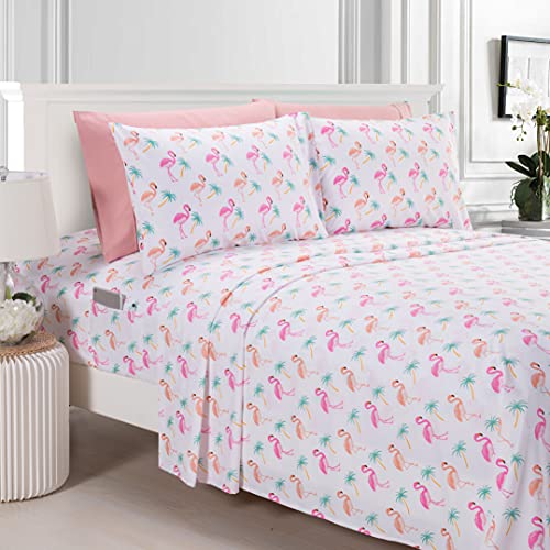 Elegant Comfort Twin Size Flamingo Microfiber Bed Sheet Set - All-Season, Ultra-Soft, Tropical Pattern