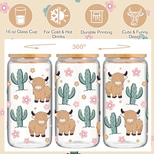 Skylety Highland Cow Gift Set – Highland Cow Glass Cup, Makeup Bag & Socks (Variation: Highland Cow) for Women