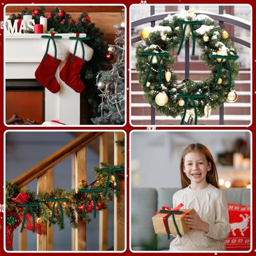 Babycop Dark Green Velvet Bows for Christmas Tree - 24 Pack Holiday Ornaments