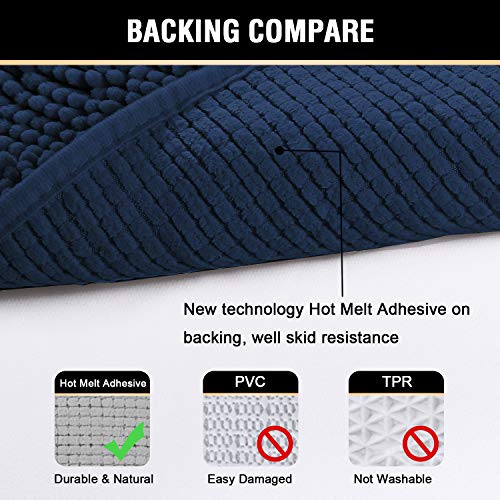H.VERSAILTEX Navy Blue Chenille Bath Rug 17" x 24" Non-Slip Absorbent Mat