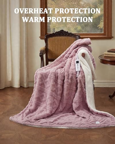 Heated Throw Blanket, Tufted Sherpa Electric Blanket 50"x60" Dusty Pink
