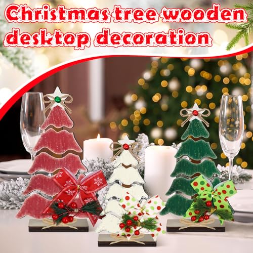 CroBlissful Classic 3-Piece Wooden Christmas Tree Tabletop Decor Set