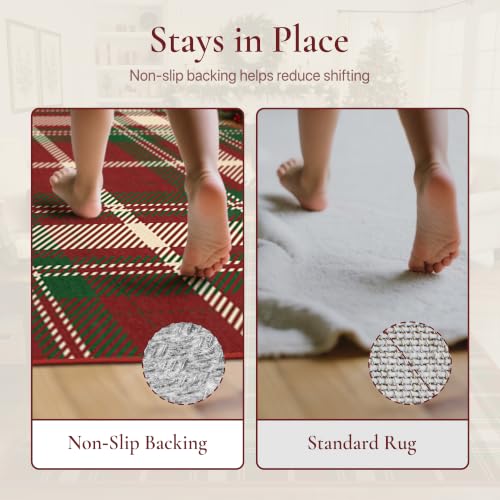 Christmas Red Plaid Washable Area Rug - 5' x 7' Ivy Design for Living Room