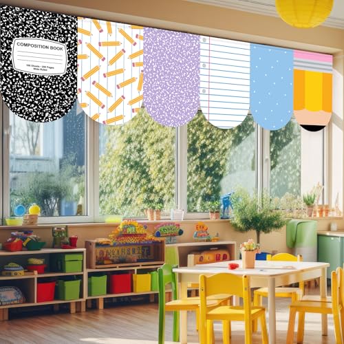 6-Piece Velvet Classroom Curtains - Composition Notebook Design 24x35 Inch