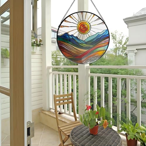 Sun Catcher Stained Glass Wall Art - 9.8" Round Hanging Decor