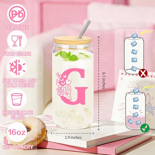 GQDECOR Personalized Monogrammed Pink Birthday Gift Set for Women, Includes G Necklace, Tote Bag & More (Variation: G)