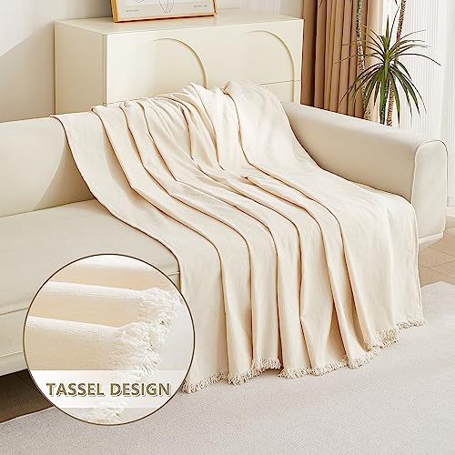 Beige Chenille Couch Cover - Pet-Friendly Sofa Throw (71" x 118")